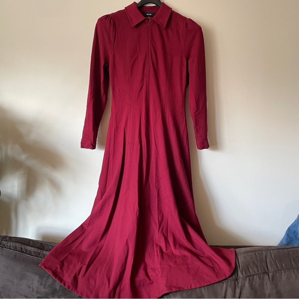 ME+EM Travel Tailoring Zip Front nursing Midi Maxi Dress Ponte Jersey career red - Picture 8 of 11